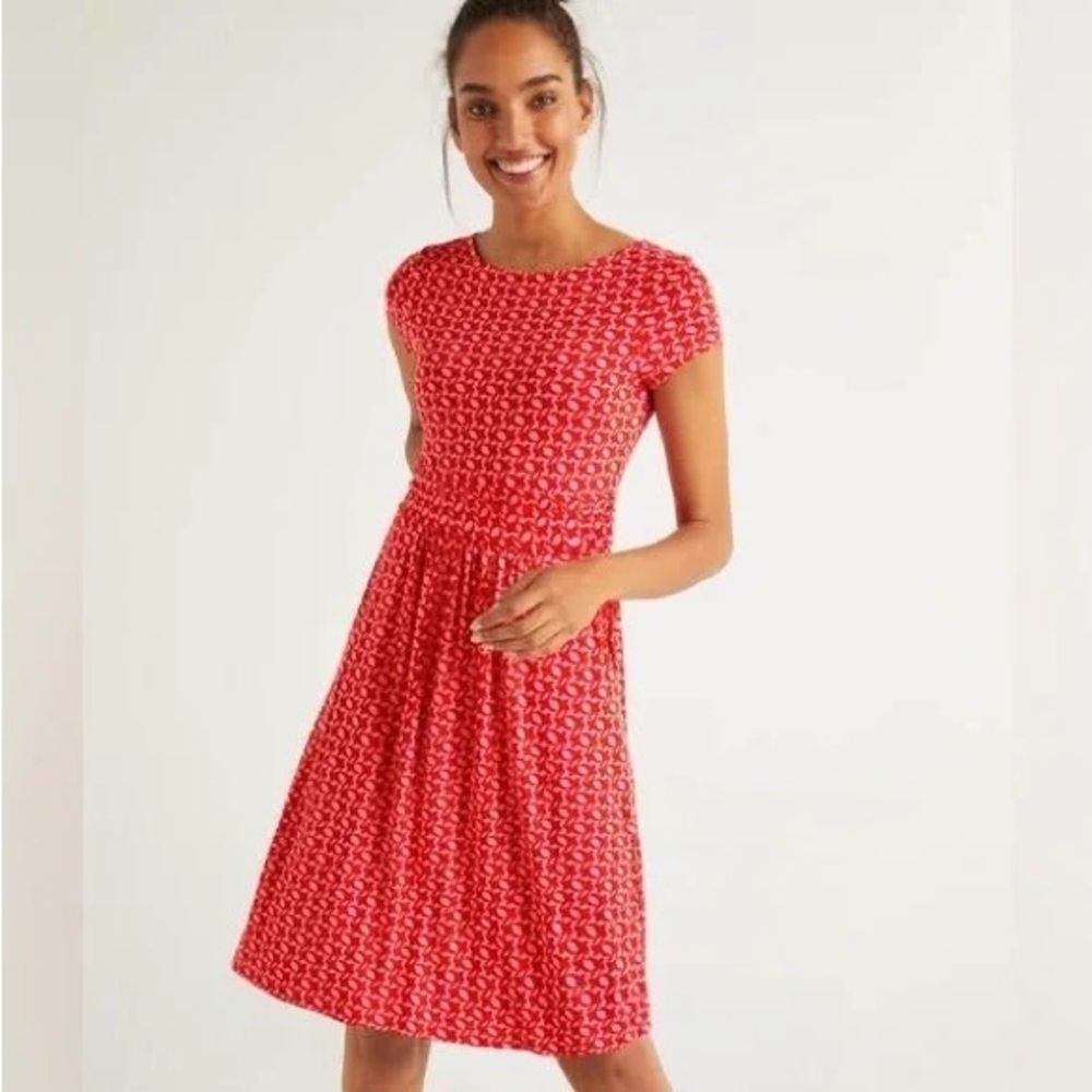 Boden Red A-Line Midi Day Dress with Cap Sleeves stretchy and soft